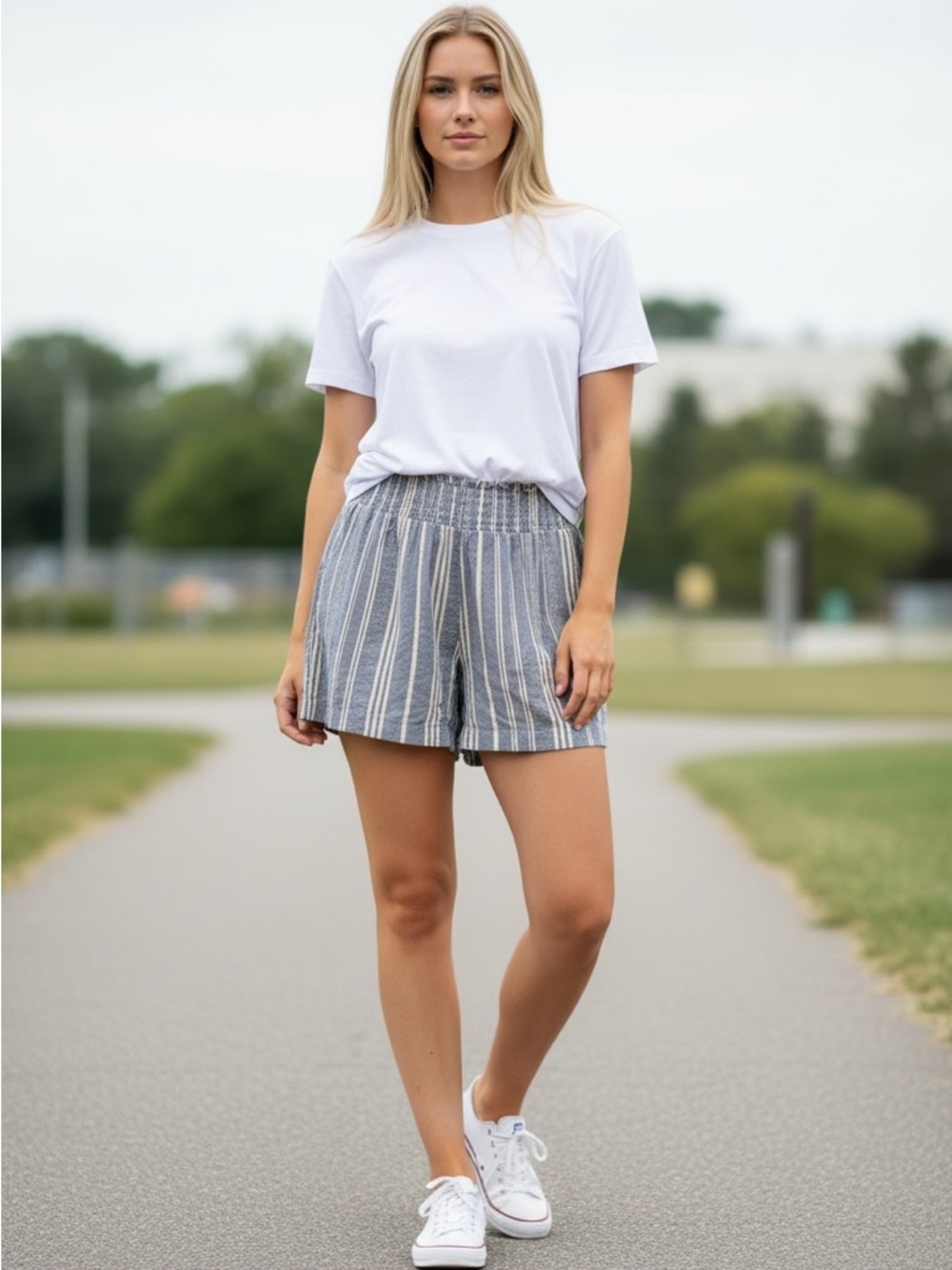 Time and Tru BLUE Striped High Waist Shorts